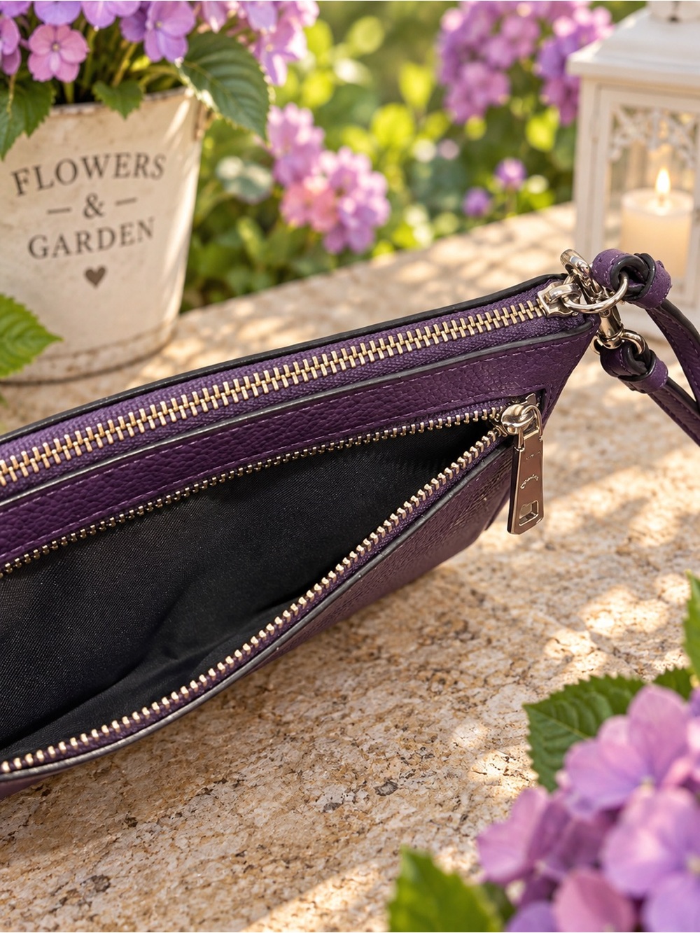 Coach Purple Pebbled Leather Zip Wristlet Clutch - Picture 3 of 8